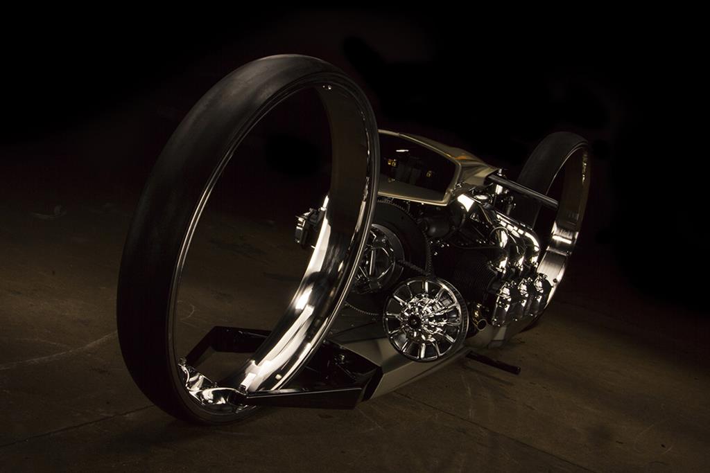 TMC Dumont Concept Motorcycle with Aircraft Engine and Hubless Wheels